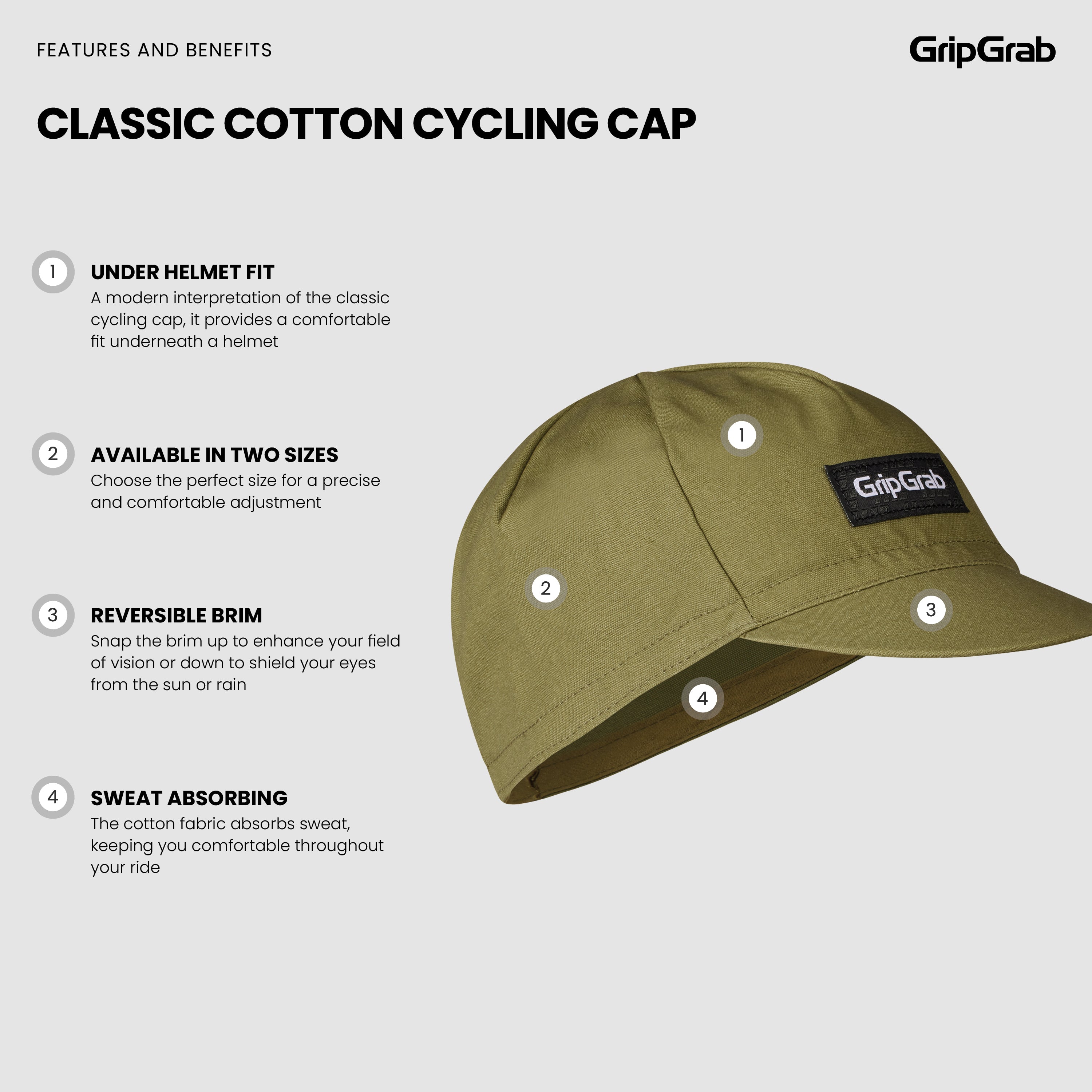 gripgrab-ride-classic-cotton-radkappe-olivgr-n-s-m-baumwolle image 6