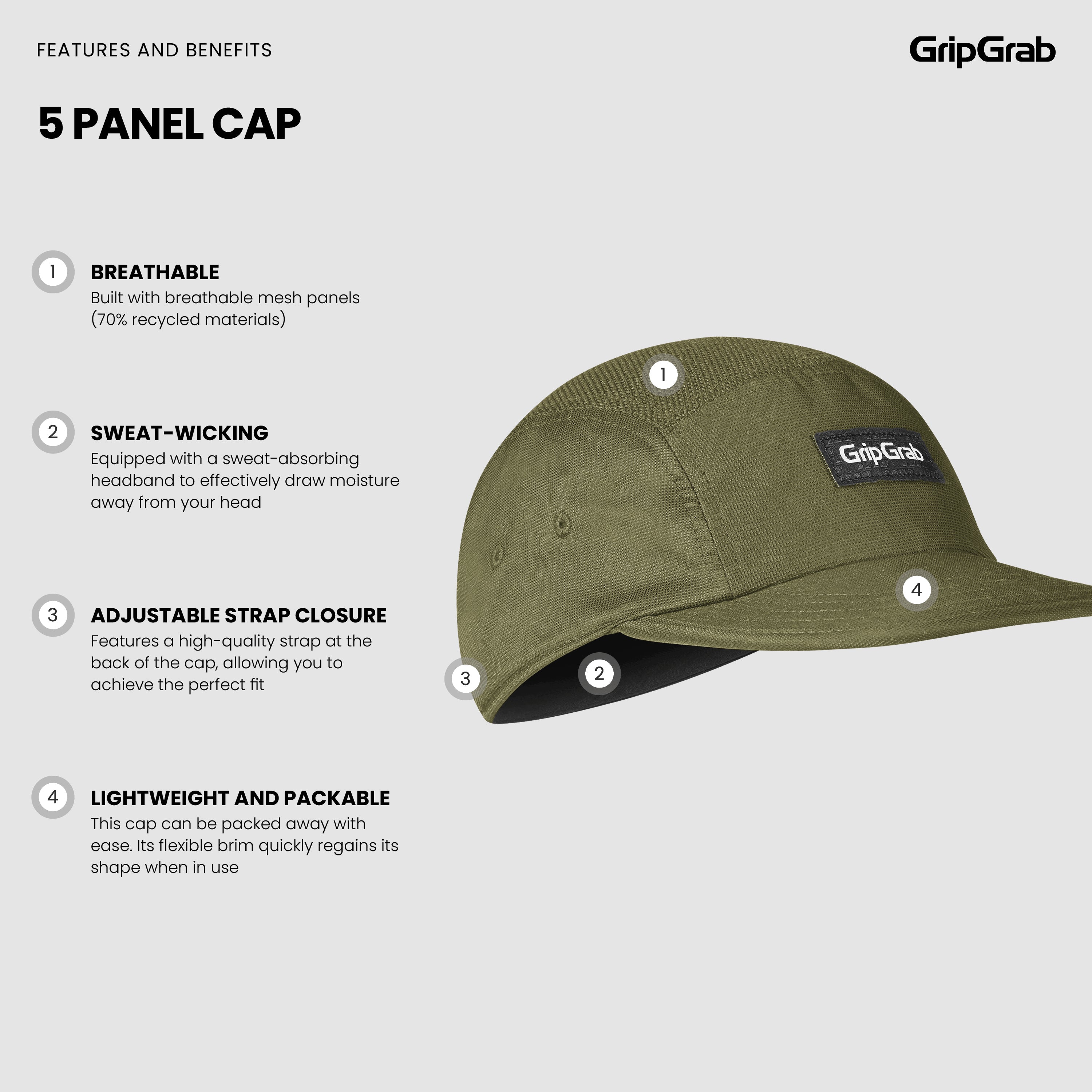gripgrab-ride-5-panel-cap-olivgr-n-recycelt image 5